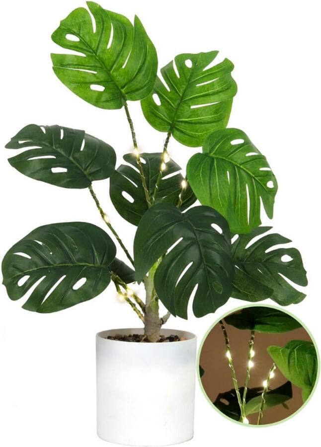 BOG Nepplanten Hoog 18 Inch Kunstmatige Monstera Plant Tropische Palmboom In Witte Pot Faux Ingepot Groen Voor Binnen Home Office Tafel Woonkamer Balkon Veranda Outdoor Decor
