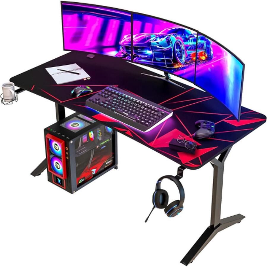 BOG Nieuwe Versie K152 Gamingbureau 152 cm Gamingtafel met Volledig Bureau-Muismat Bekerhouder Headsethaak Stevig Computerbureau van Metaal en Hout Voor Gaming en Kantoor 20 Jaar Garantie