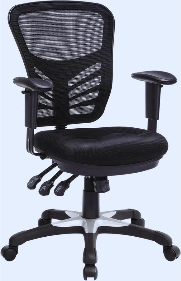 BOG Obn52Bk Ergonomische Bureaustoel Met Verstelbare Rugleuning En Armleuningen Lendensteun En Draaimechanisme – Comfortabel Gaasmateriaal En 3 Instelhendels