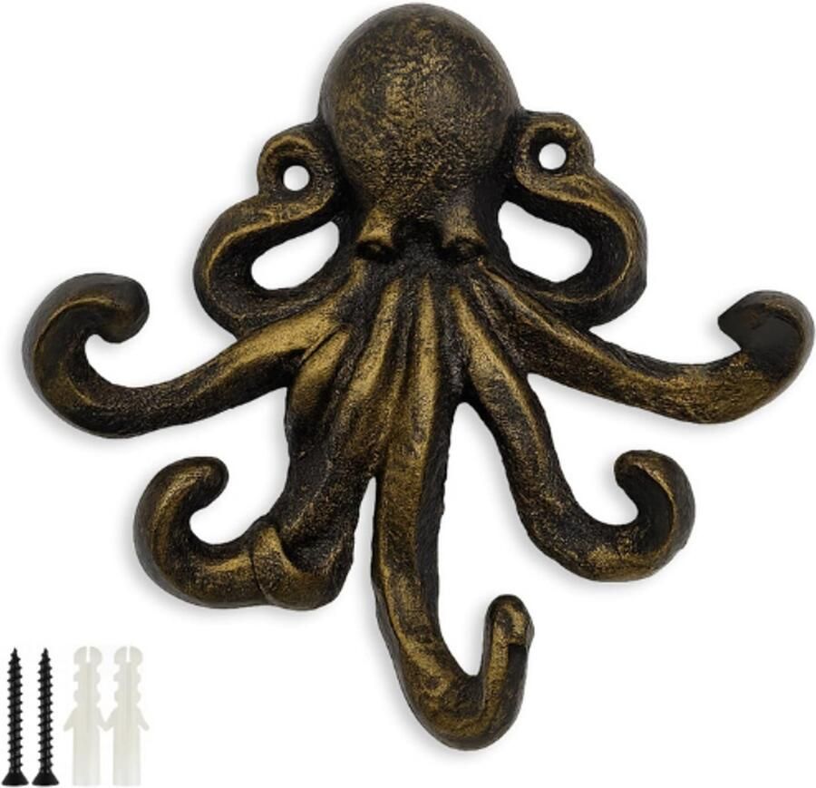 BOG Octopus Sleutelhaak Muurhaak In Antiek Brons – Decoratieve Gietijzeren Wandhaak In Mediterrane Stijl – Sterke Kapstok Voor Sleutels Jas Handdoek En Accessoires