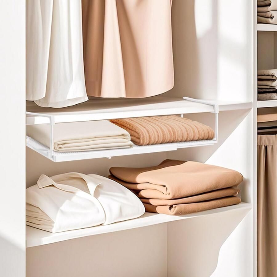 BOG Onderrek Hangmand Set Van 2 Verstelbare Metalen Opbergmand 38-70 Cm Kastmand Voor Keuken Schoenenkasten En Kledingkasten Wit