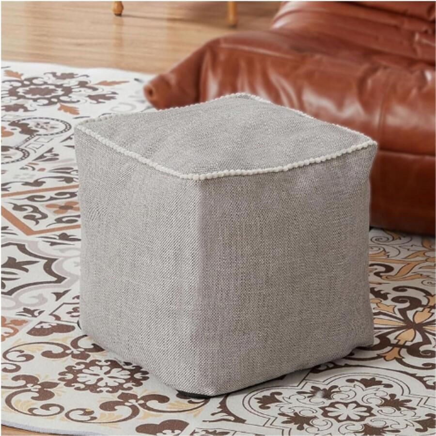 BOG Ongevulde Vierkante Poef 15 Inch Neutrale Decoratieve Poef Poefhoes Voetenbank Pluche Zijkant Voor Woonkamerstoel Bank Sofa Khaki