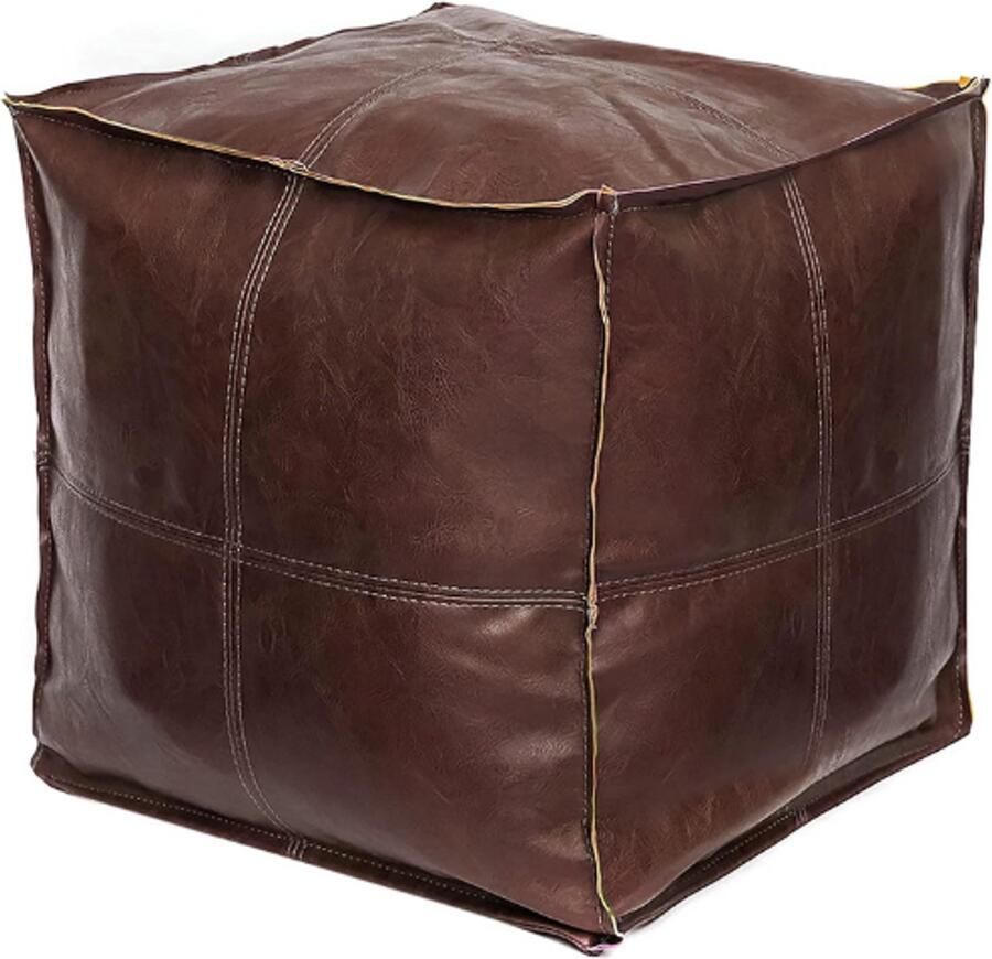 BOG Ongevulde Vierkante Poef Faux Leather PU Supersoft Handgemaakte Ottoman Marokkaanse Decoratie Opslag Voetenbank Poefstoel Bruin 45x45 cm