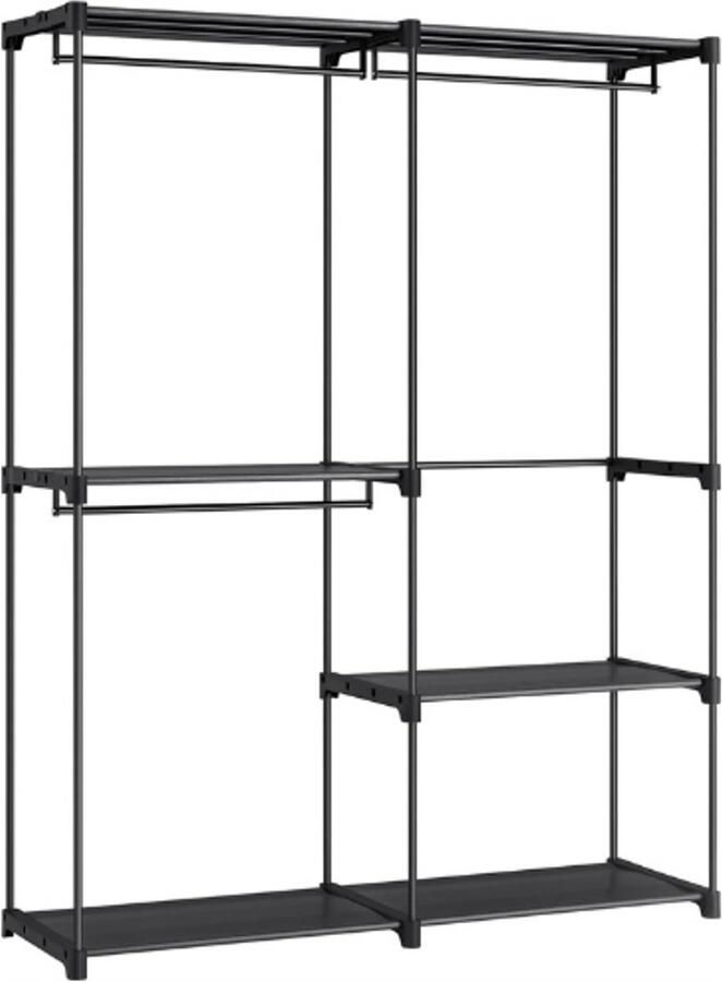 BOG Open Kledingkast Met Kledingrek Garderoberek Met 3 Hangvakken Ruime Opbergkast Voor Slaapkamer En Woonkamer 43x138x182 cm Zwart