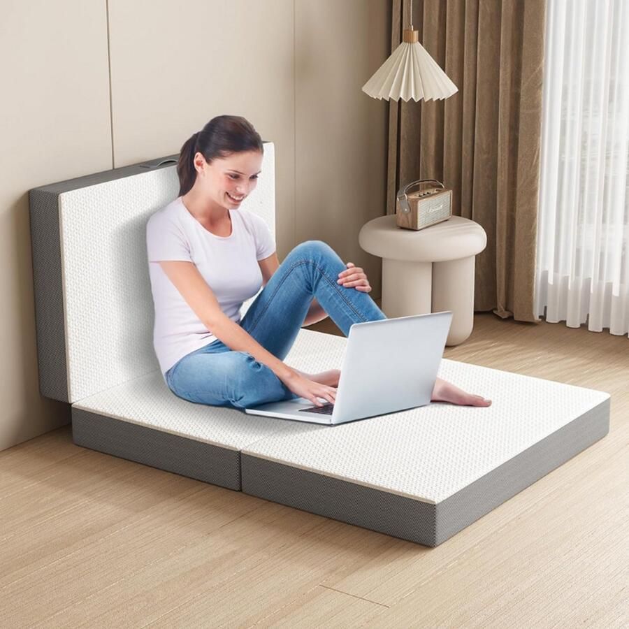 BOG Opvouwbaar Logeermatras – Kleine Eenpersoons Matras 10cm – 3-Delige Vouwmatras Met Afneembare Wasbare Hoes – Reis Matras Voor Camping Studio En Studentenkamer