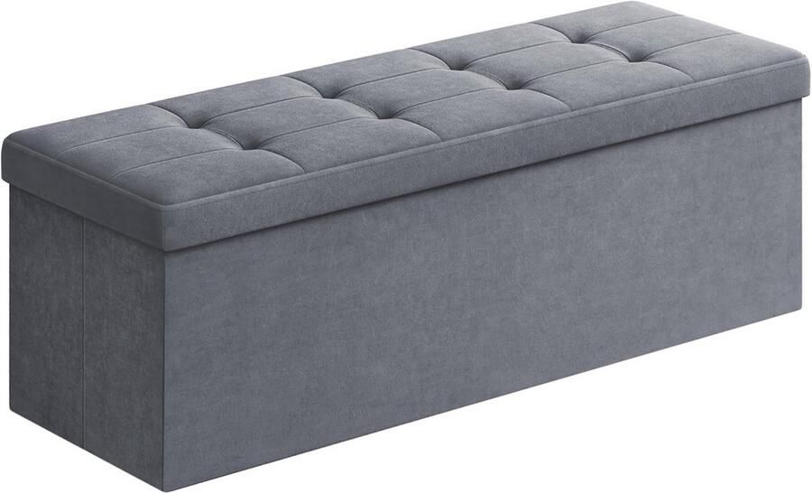 BOG Opvouwbare Opbergbank Met Deksel – Leigrijze Poef 110×38×38 Cm- Stevige Voetenbank & Beduiteinde Met 300 Kg Draagkracht Voor Woonkamer- Slaapkamer & Hal