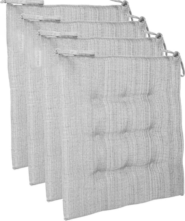 BOG Outdoor Set Van 4 Zitkussens 9 Punten Quilten Linnenlook Ca. 40 x 40 x 3 Cm Vuil- En Waterafstotend Lichtgrijs Kussen Voor Tuin Bank Of Stoel