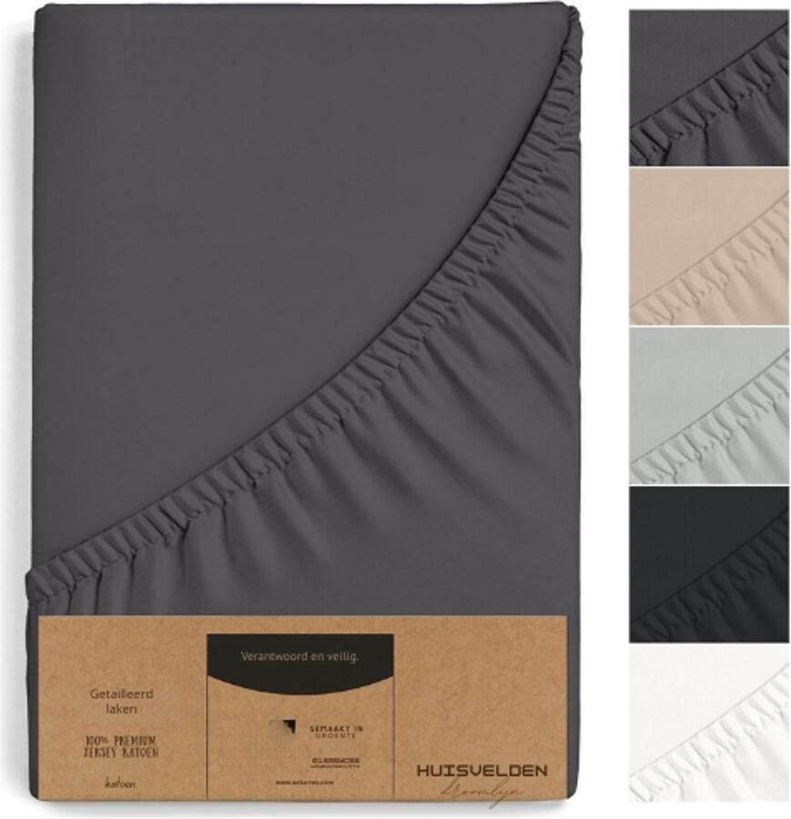 BOG Premium Hoeslaken 100% Jersey Katoen Oeko-TEX Made In Green Matras Hoogte 15-25cm Antraciet-Zwart Hoeslaken 180x200cm Hoeslaken 200x200cm Comfortabel en ademend Duurzaam en milieuvriendelijk Perfecte Pasvorm Zachte stof Elastische rand St