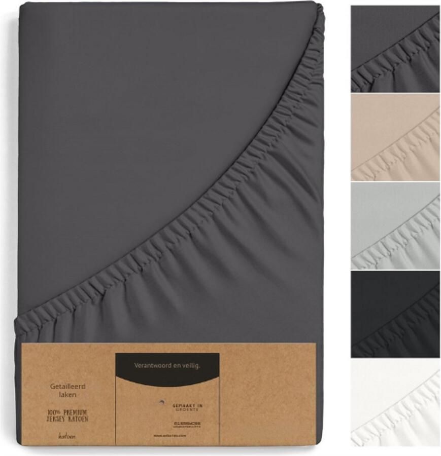 BOG Premium Hoeslaken 140x200cm Tot 160x200cm 100% Jersey Katoen Antraciet Zwart Oeko-TEX Made In Green Voor Matrassen 15-25cm Hoog Extra Zacht En Ademend