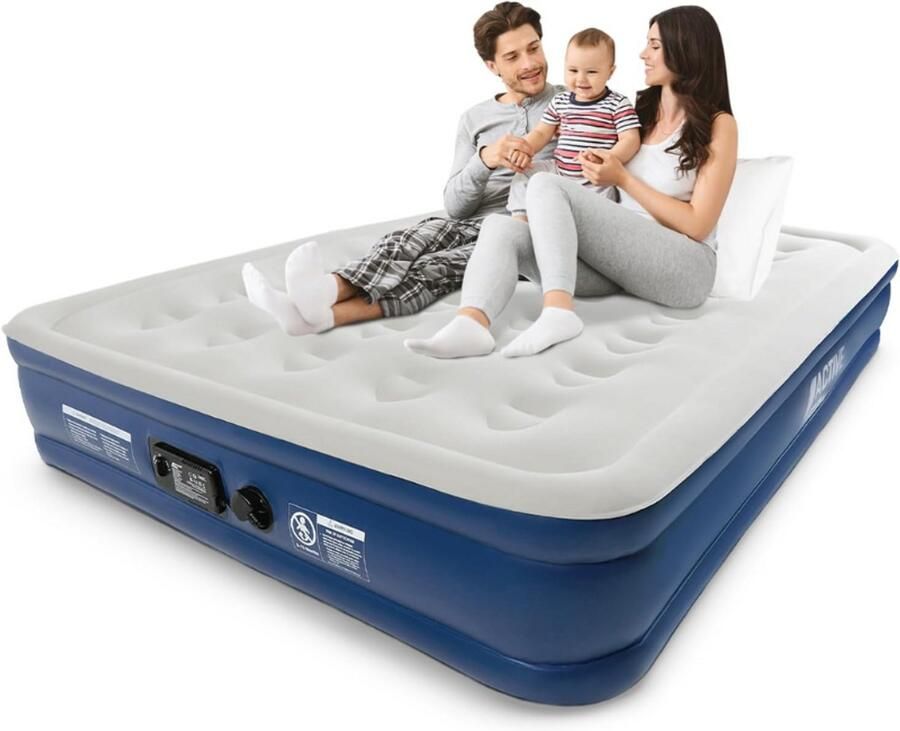 BOG Premium Tweepersoons Luchtbed Met Ingebouwde Elektrische Pomp 33cm Hoog King Size Airbed Logeerbed Camping Verhuizen Reizen 203x152x33cm