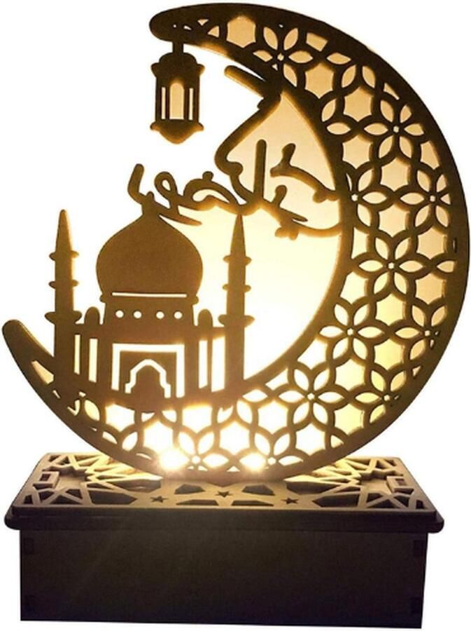 BOG Ramadan LED Houten Lamp Ramadan Maan Nachtlampje Mubarak Ramadan LED Moslim Nachtlampje LED-Maan Bureaulamp Bedlampje Ramadan Decoratie Verlichting voor Moslimfestivals Geschenken