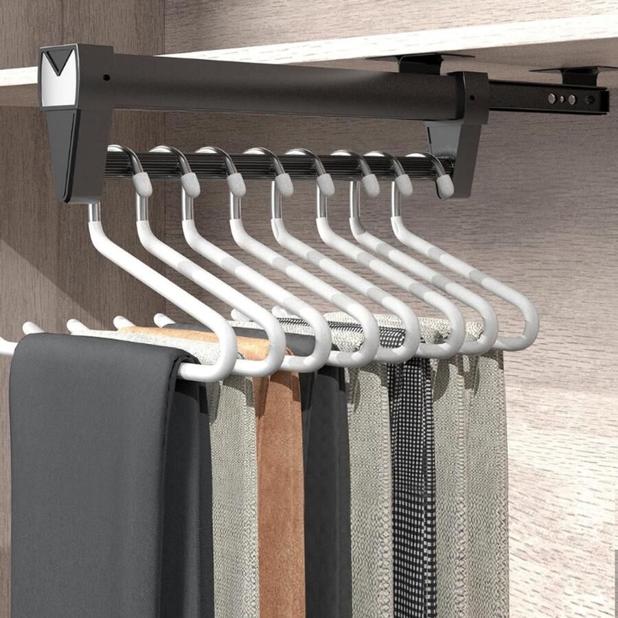 BOG Schuifbroekhouder Schuifstang Voor Kledingkast 25-61 Cm Schuifkledingkast Organizer Ideaal Voor Kleine Kasten En Opbergruimtes Voor Het Organiseren Van Kleding En Broeken