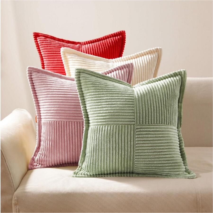 BOG Set van 2 Kussenslopen 45 x 45 cm Roze Corduroy Kussenovertrekken Decoratieve Sierkussens voor Bank Sofakussen voor Slaapkamer Woonkamer Beddecoratie voor Winter