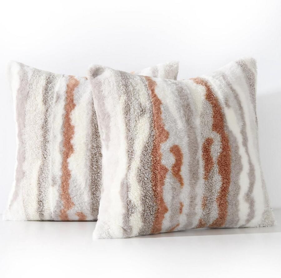 BOG Set Van 2 Luxe Faux Wol Kussenhoezen Decoratieve Kussenslopen 60x60cm Zacht Pluche Sierkussenhoezen Oranje Taupe Voor Bank Slaapkamer Woonkamer