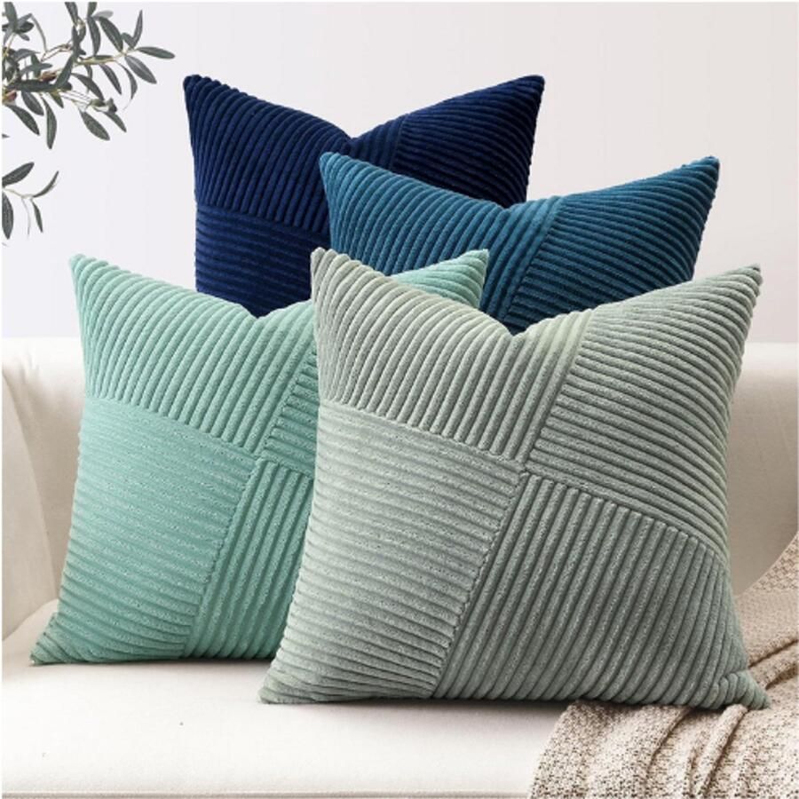BOG Set Van 4 Corduroy Kussenhoezen Windmolen Strepen Corduroy Kussenhoes Bank Kussenhoezen Decoratieve Patchwork Kussenhoezen Voor Woonkamer