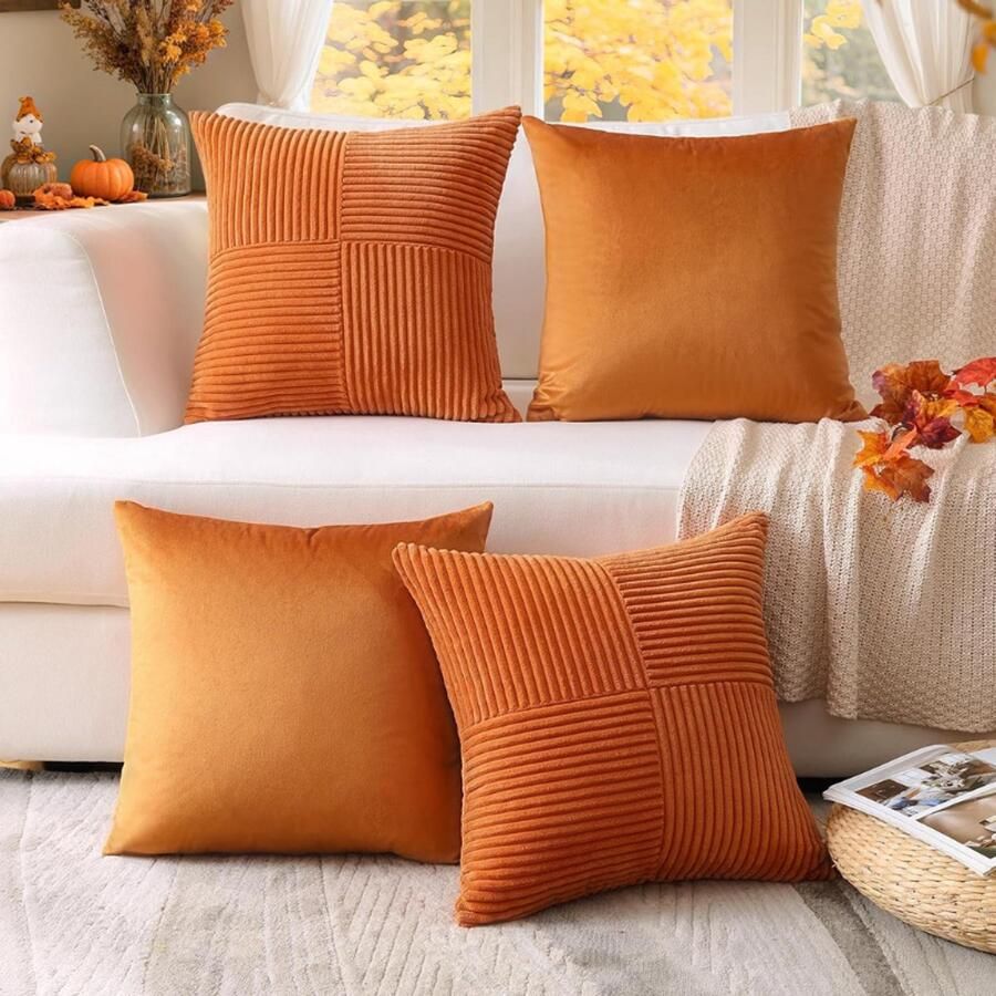 BOG Set Van 4 Corduroy Kussenslopen Herfst Zachte Decoratieve Sierkussenhoezen Voor Bank Boho Stijl Fluweel En Gestreept Windmolen Design Woonkamer Decoratie