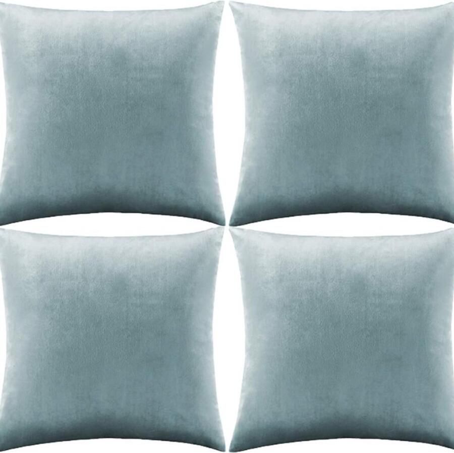 BOG Set Van 4 Kussenslopen 45 x 45 Cm Grijsblauw Fluweel Vierkante Zachte Sierkussenhoezen Voor Bank Slaapkamer En Woonkamer