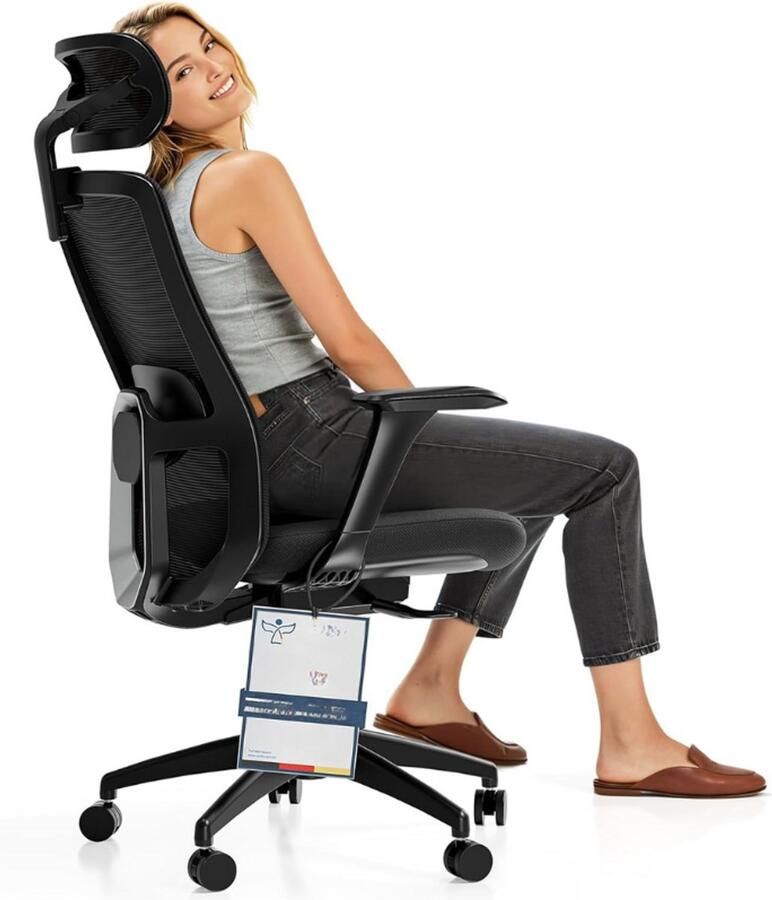 BOG SitOne Ergonomische Bureaustoel Verstelbaar Met Hoofdsteun Armleuningen En Lendensteun In Hoogte Verstelbaar Ademend Mesh Ruime Zitting Zwart