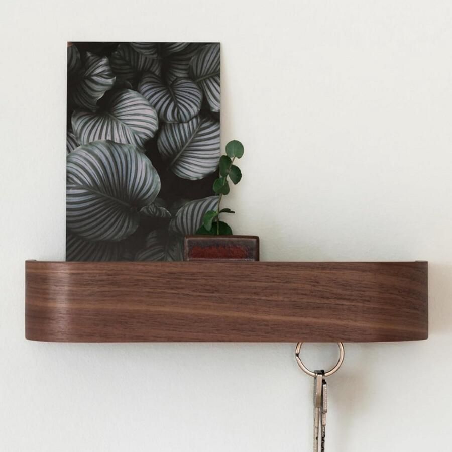 BOG Sleutelbord Minimalistisch Sleutelhaak Ontwerp Moderne Sleutelhouder Met Houten Plank Sleutelrek Als Halmeubel Voor De Muur Walnoot