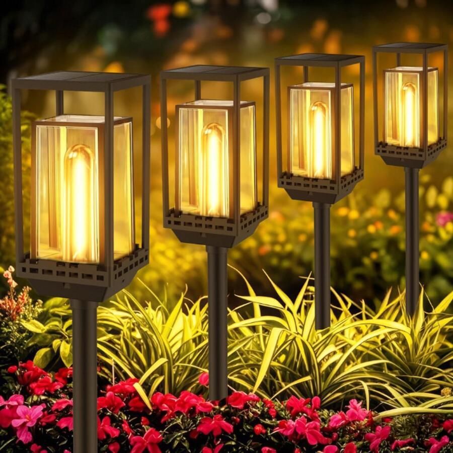 BOG Solar Buitenverlichting Tuinverlichting Set 4 Pack Decoratieve LED Lampen 1000mAh Oplaadbare Batterij IP65 Waterdicht Automatische Schakelaar Geschikt Voor Tuin Gazon Bestrating Energieklasse A++