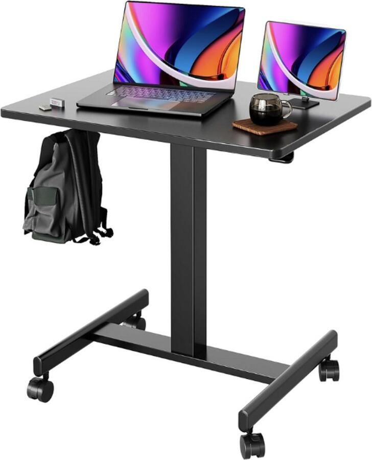 BOG Sta-Bureau In Hoogte Verstelbaar Bureau Klein Mobiele Laptoptafel In Hoogte Verstelbaar Met 4 Wielen Staand Bureau Computertafel 65 X 48 Cm Zwart