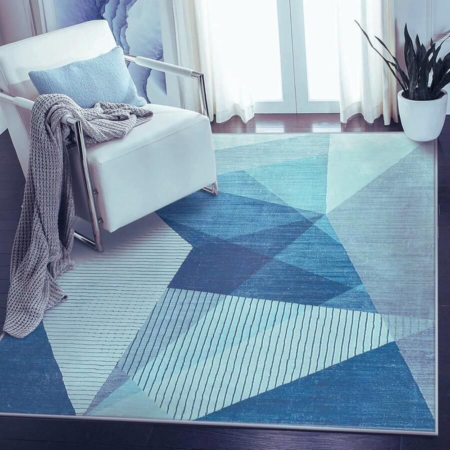 PEAM‎ Stijlvol Blauwgrijs Vloerkleed – Modern Abstract Geometrisch Design Antislip Laagpolig Tapijt voor Woonkamer & Slaapkamer (120x160 cm)