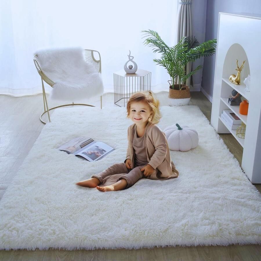 PEAM Super Zacht En Pluizig Tapijt 240x300 CM Modern Antislip Vloerkleed Voor Slaapkamer En Woonkamer (Beige) Perfect Voor Meisjes En Jongens