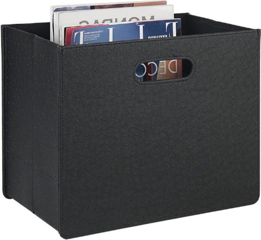 BOG Tijdschriftenhouder Zwart Met Handvat Opvouwbare Tijdschriftenstandaard Van PU-Leder Documenthouder Voor Kranten En Magazines Tijdschriftenmand Voor Woonkamer Kantoor Receptie Salontafel