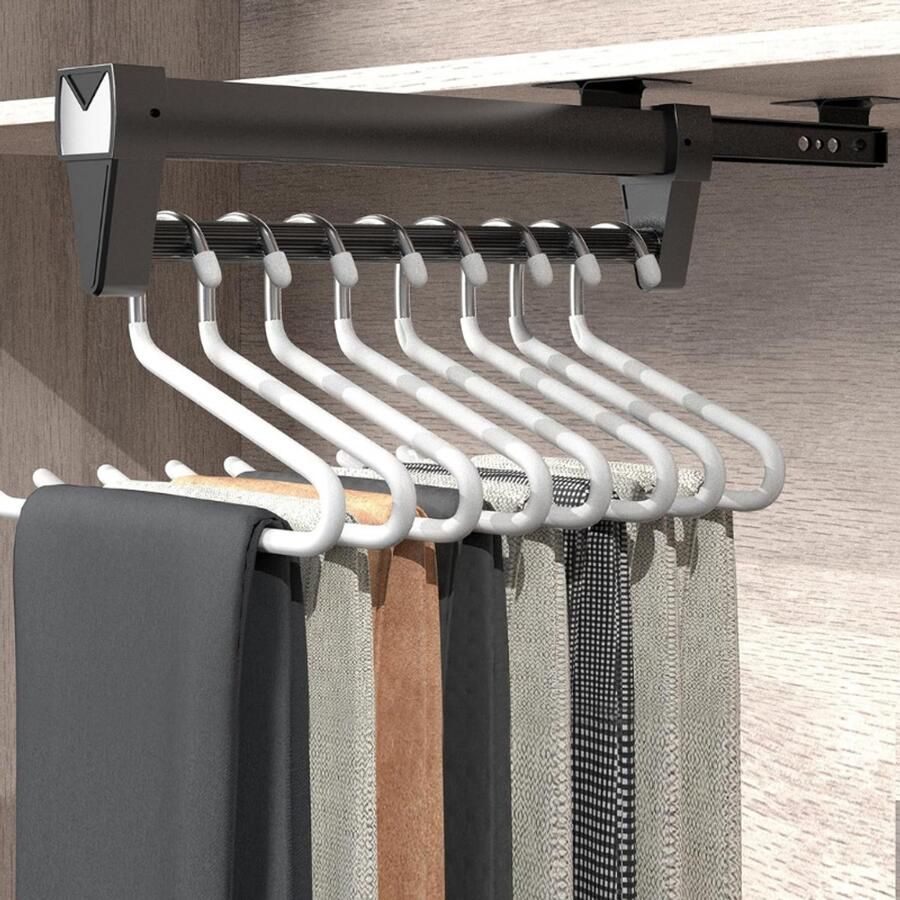 BOG Uitschuifbare Broekenhouder Verstelbare Glijstang 25-61 CM Kledingkast Organizer Ideaal Voor Kleine Kasten En Opbergruimtes