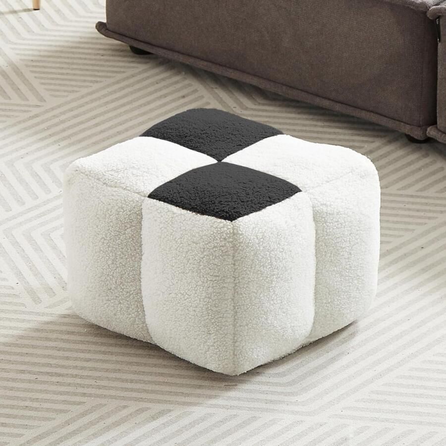 BOG Vierkante Poef 45x45 Cm Zwart-Witte Togo Ottomaanse Met Zachte Vulling Comfortabele Vloerstoel En Voetenbank Voor Woonkamer Slaapkamer Kinderkamer Modern Design