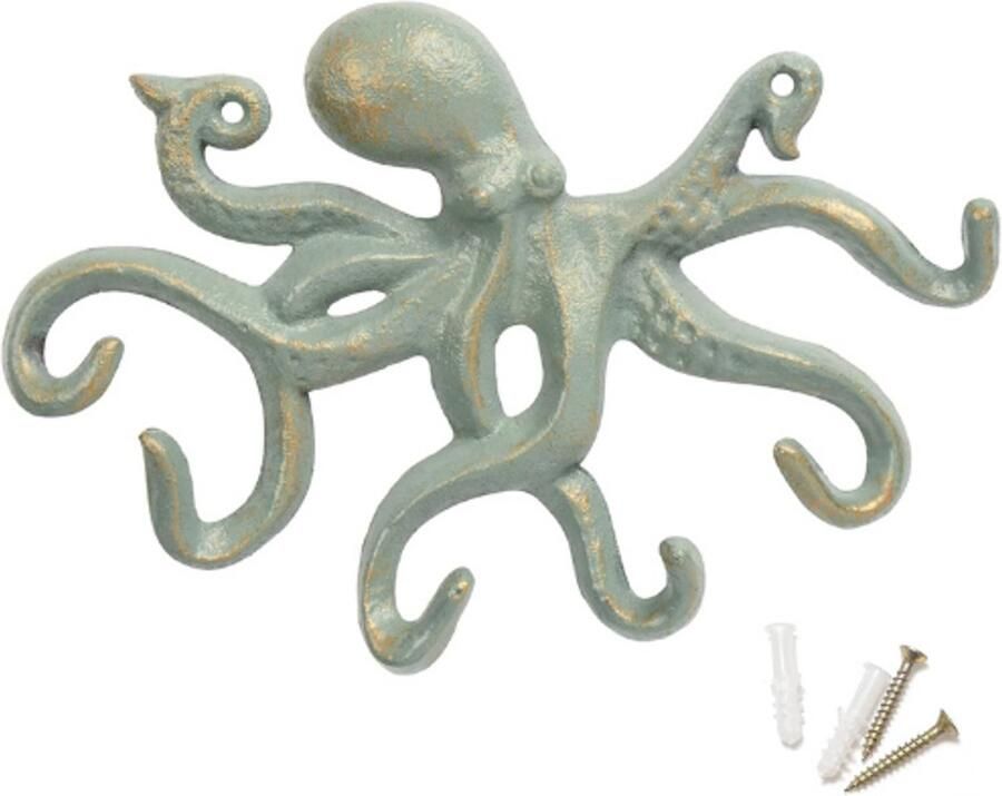 BOG Vintage Muurhaak Gietijzeren Octopus Kapstok Rustieke Sleutelhouder Gouden Groene Wandhaak Decoratieve Haak Voor Jas Sleutels Hoed Handtas En Sieraden