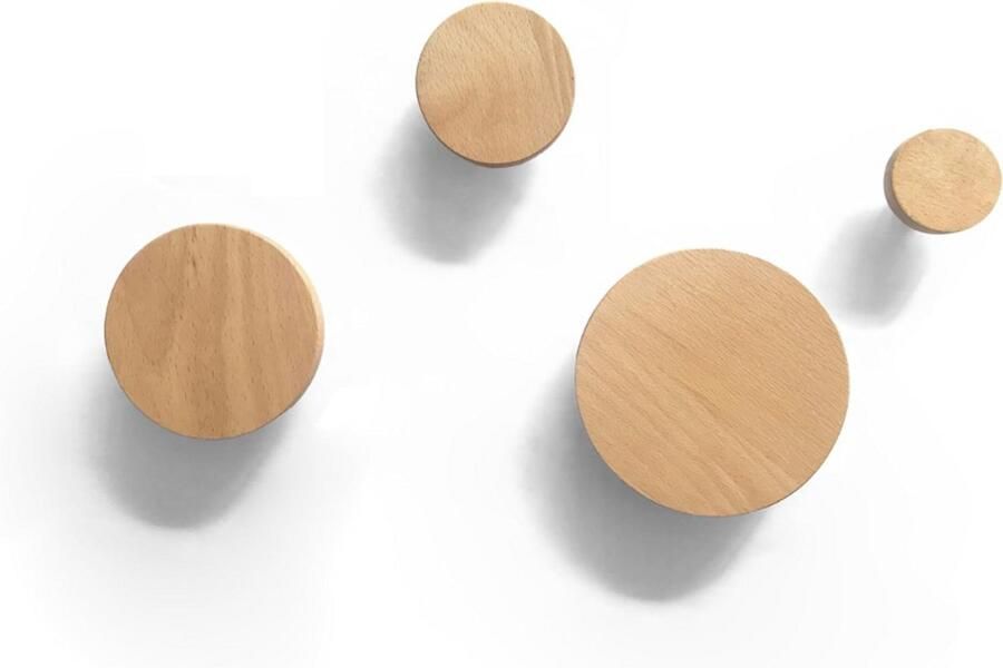 BOG Wandhaak Set Van 4 Houten Jashaken Ronde Lus Kapstok Wandmontage Moderne Wandversiering Minimalistisch Design Van Beukenhout