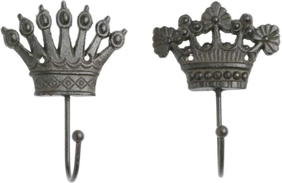 BOG Wandhaken Kroon Set Van 2 Bruin Metaal 14 Cm Decoratieve Kapstokhaken Jashaken Voor Wandgarderobe