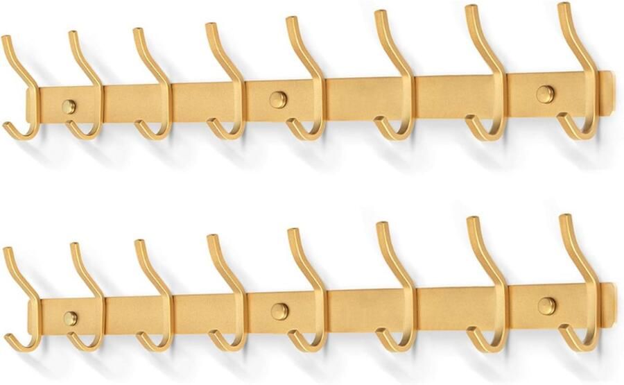 BOG Wandkapstok Met 8 Haken Gouden Kapstokhaken Van Roestvrij Staal Wandhaken Voor Handdoeken 2 Stuks Set