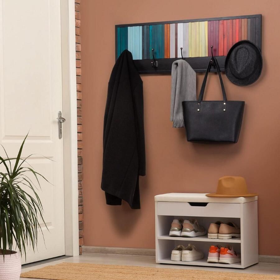 BOG Wandkapstok Van Acaciahout 100 x 35 cm 5 Haken Massief Houten Kapstok Voor Inkomhal