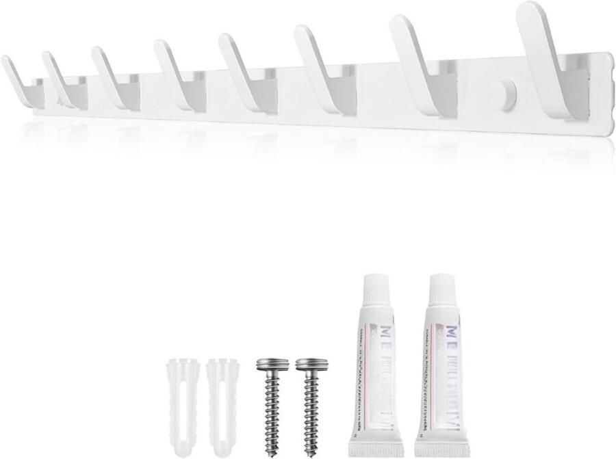 BOG Wandkapstok Wit Kapstok Met 8 Haken Stevige Muurkapstok Voor Jassen Tassen Hoeden En Sjaals Ruimtebesparend Wandrek Voor Hal Of Slaapkamer