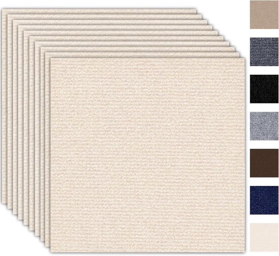 BOG Zelfklevende Tapijttegels 50x50 Cm – Set Van 10 Duurzaam & Comfortabel Vloerkleed Voor Thuis Of Kantoor – Beige – 2.5 M²