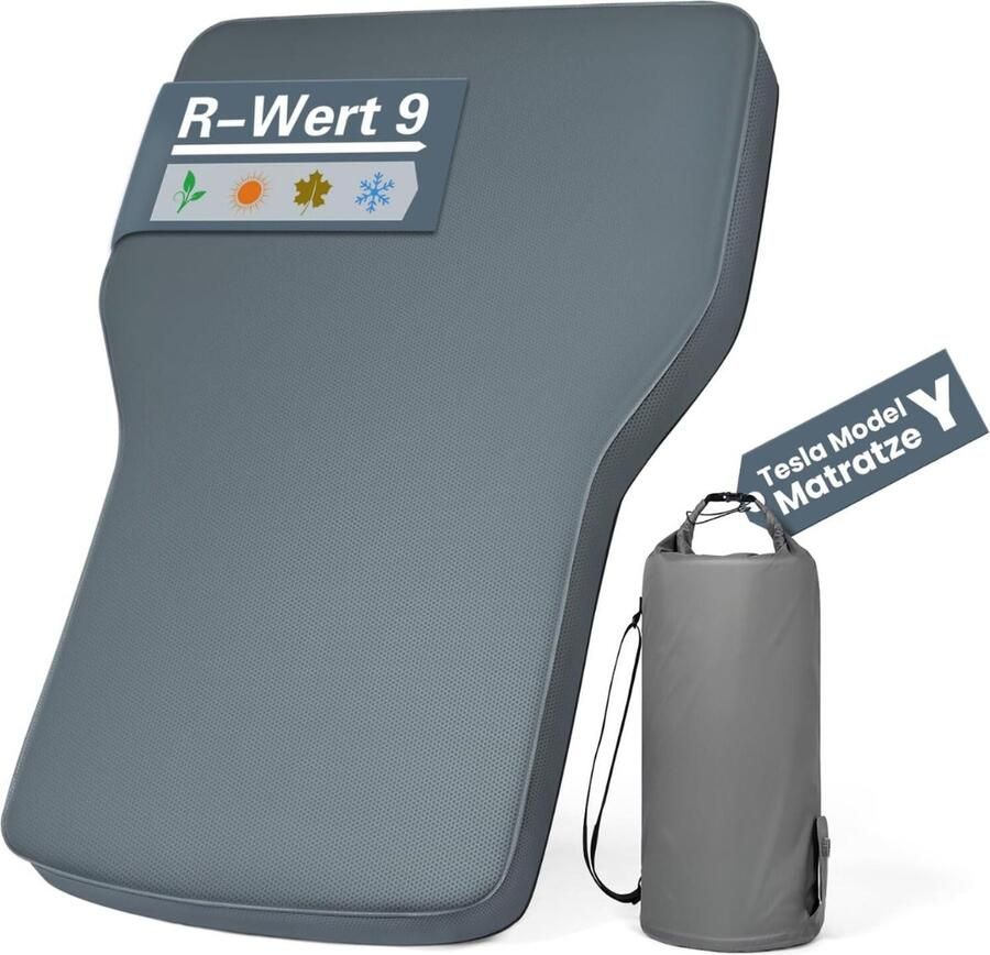 BOG Zelfopblazend Campingmatras voor Tesla Model Y 8 cm Dikke Traagschuim Isomat Luxe 4-Seizoenen Matras Grijs