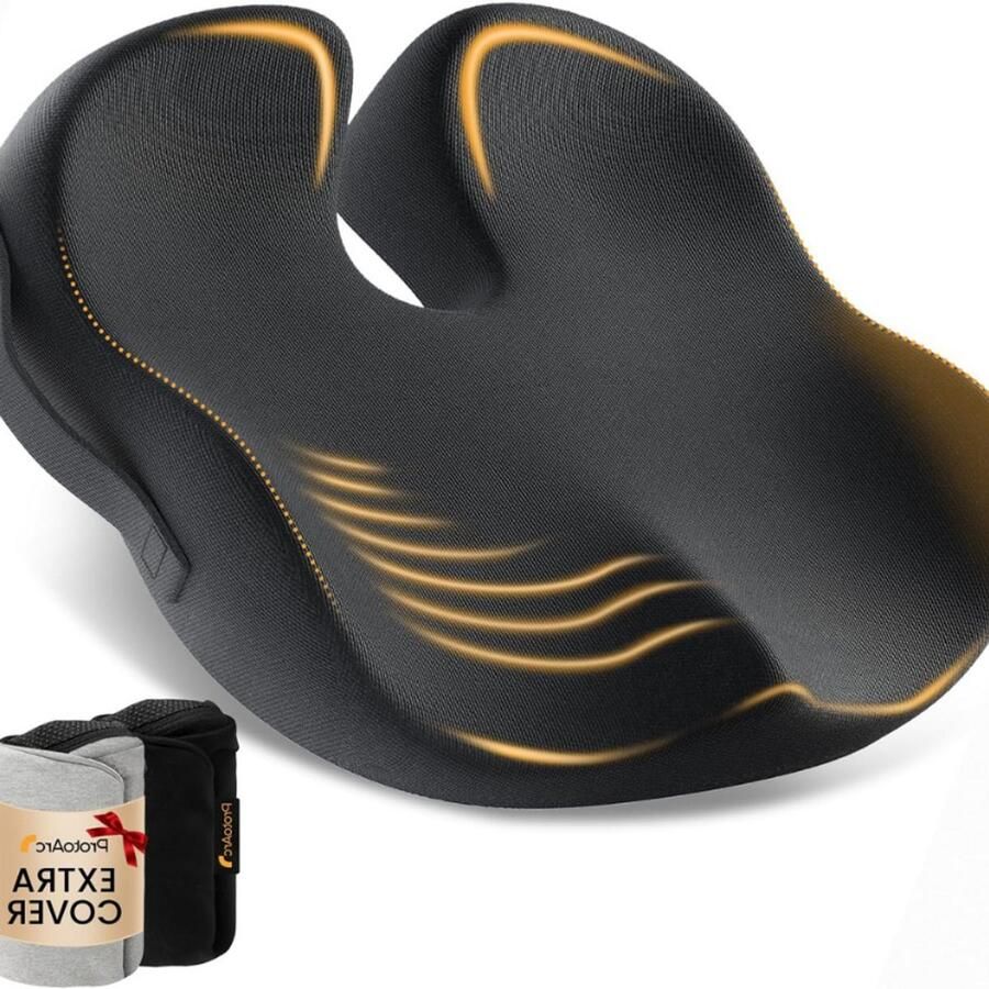 BOG Zitkussen Bureaustoel XL Ergonomisch Zitkussen Voor Stoel Comfort Kussen Voor Rug En Stuitje Orthopedisch Stoelkussen Zwart