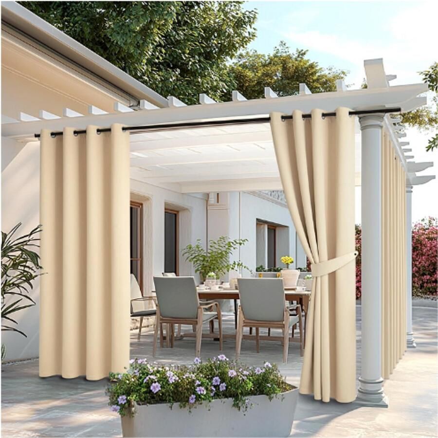 BOG Zonnezeil Voor Buiten 2 Stuks Waterdicht & Waterafstotend Gordijnen Voor Balkon Veranda & Paviljoen Beige 132 x 245 cm Met Ringen Voor Makkelijk Ophangen