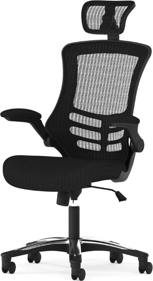 BOG Zwarte Draaiende Ergonomische Directiebureaustoel Met Hoge Rugleuning Met Gaas Opklapbare Armleuningen En Verstelbare Hoofdsteun
