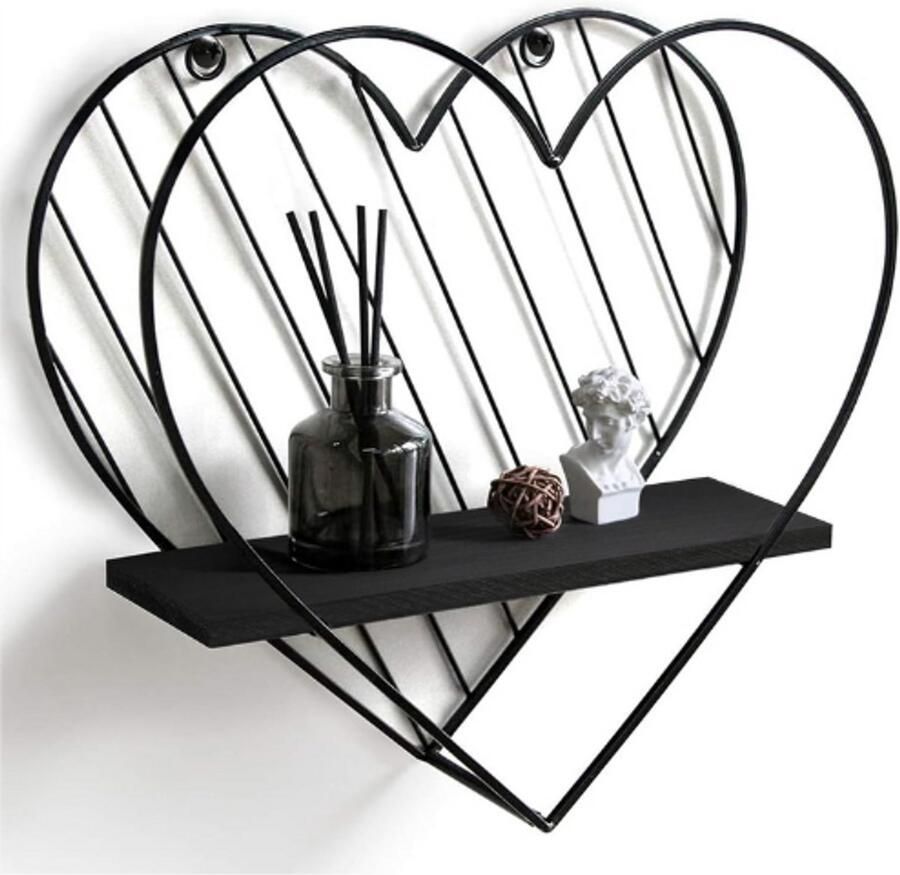 PEAM Zwarte Metalen Wandplank Drijvende Plank Met Hartontwerp Industrieel & Modern Voor Slaapkamer & Badkamer