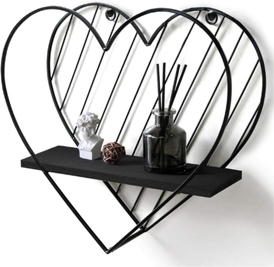 BOG Zwarte Wandplank Metalen Drijvende Planken Hart Ontwerp Industriële Moderne Boerderij Stijl Fancy Unieke Decoratie voor Badkamer Slaapkamer of Woonkamer
