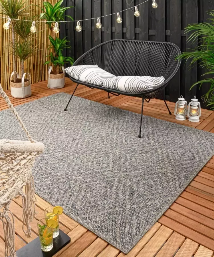 Boho&me Buitenkleed ruiten Alpo blauw zilver 160x230 cm