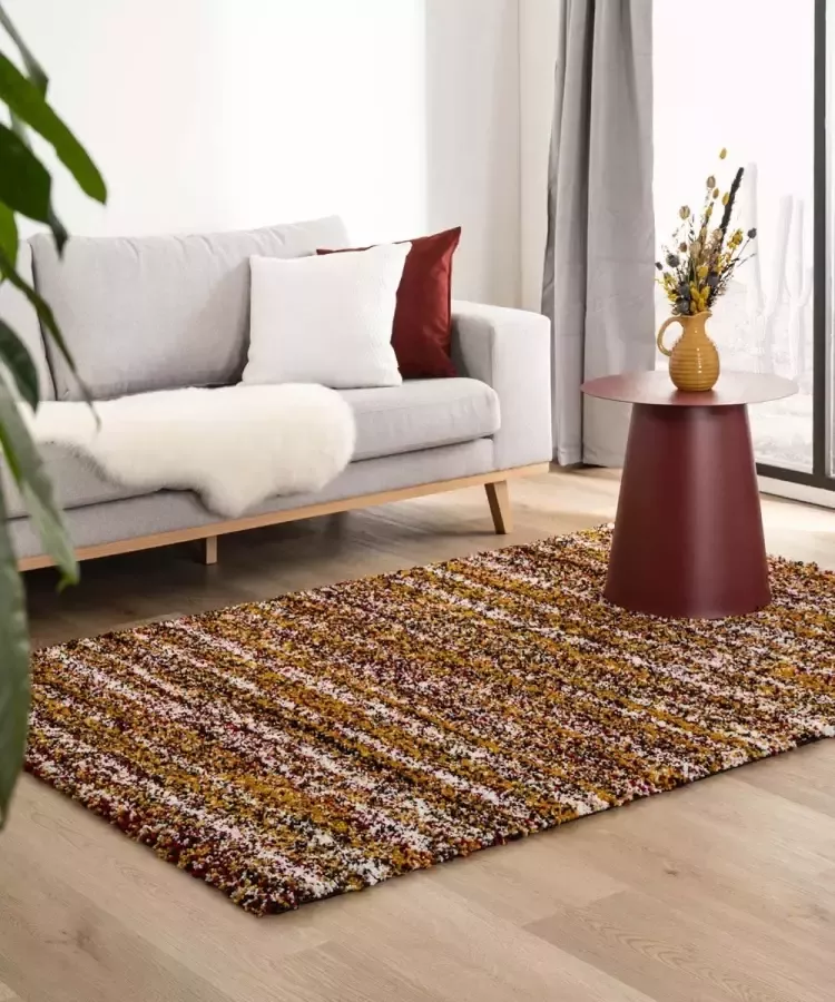 Boho&me Hoogpolig vloerkleed strepen Artisan multi okergeel 60x110 cm