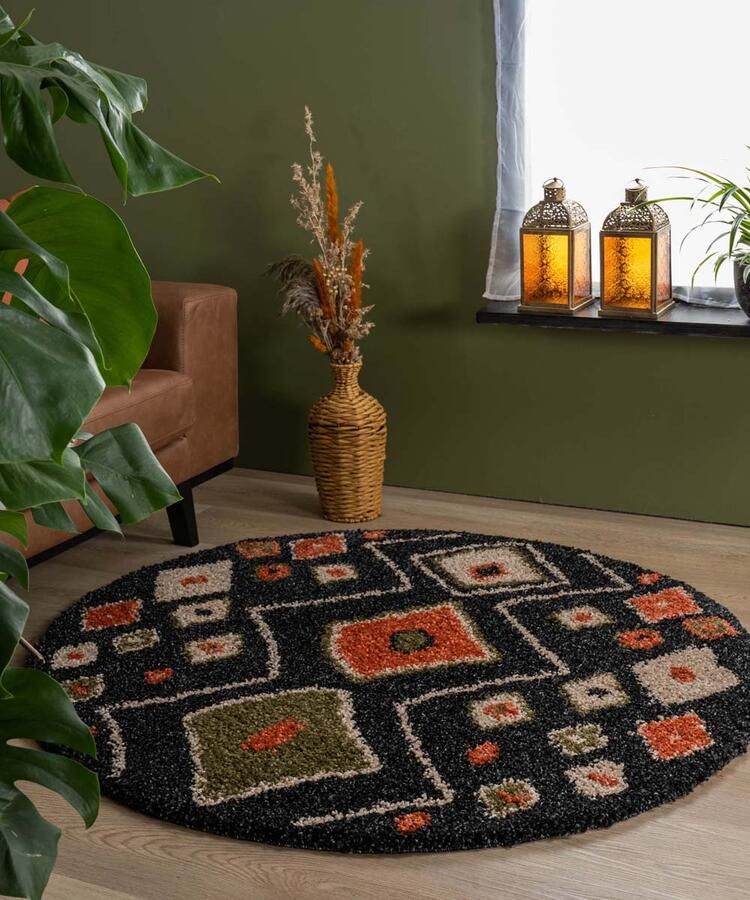 Boho&me Rond hoogpolig vloerkleed bohemian Artisan antraciet multi 280 cm rond