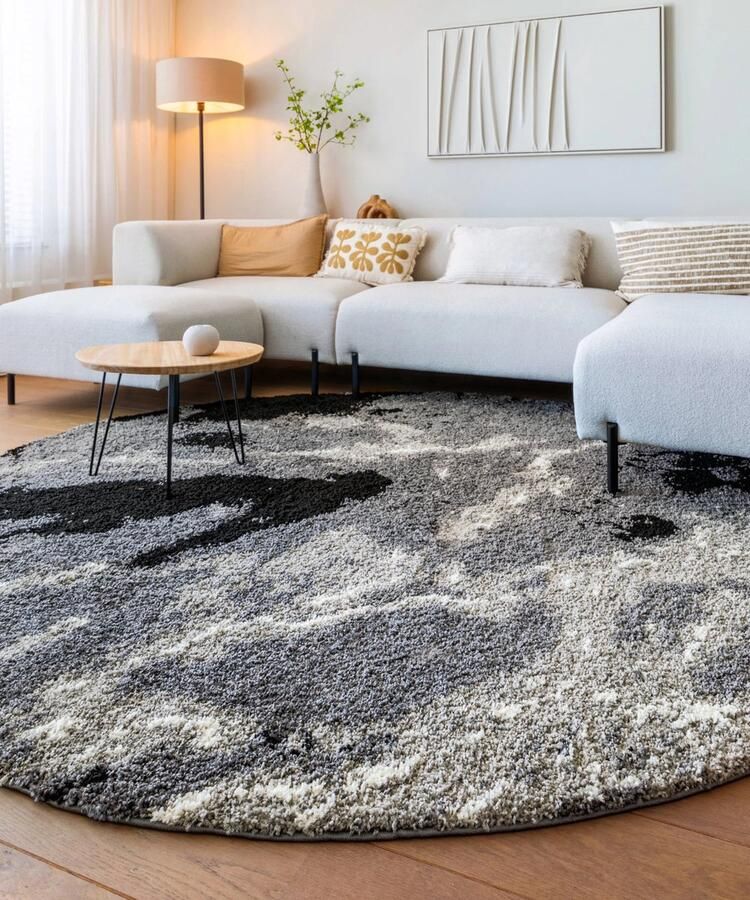 Boho&me Rond hoogpolig vloerkleed Marble Artisan grijs 200 cm rond - Foto 2