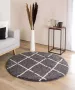 Boho&me Rond hoogpolig vloerkleed ruiten Artisan grijs wit 160 cm rond - Thumbnail 1