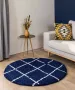 Boho&me Rond hoogpolig vloerkleed ruiten Artisan marineblauw wit 80 cm rond - Thumbnail 1