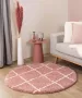 Boho&me Rond hoogpolig vloerkleed ruiten Artisan roze wit 160 cm rond - Thumbnail 1